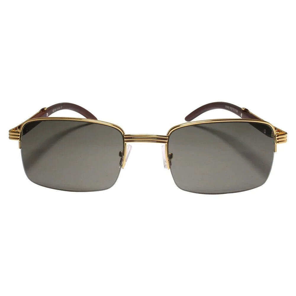 Classy Luxury Exotic Slick Design Elegant Semi Rimless Gold Rectangle Sunglasses